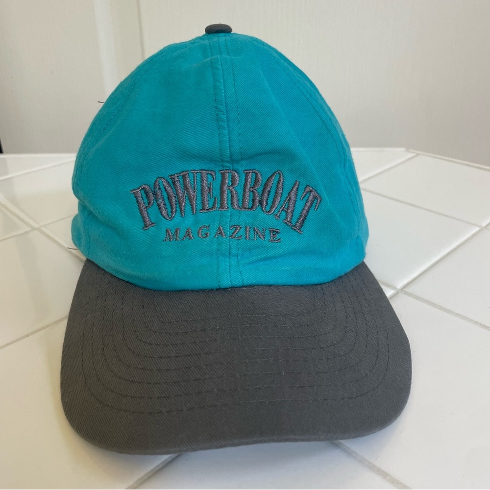 VINTAGE Teal and Gray Powerboat Magazine Dad Cap One Size Fits All